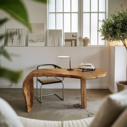 Live Edge Desk With Organic Curved Design For Home Office And Workspace