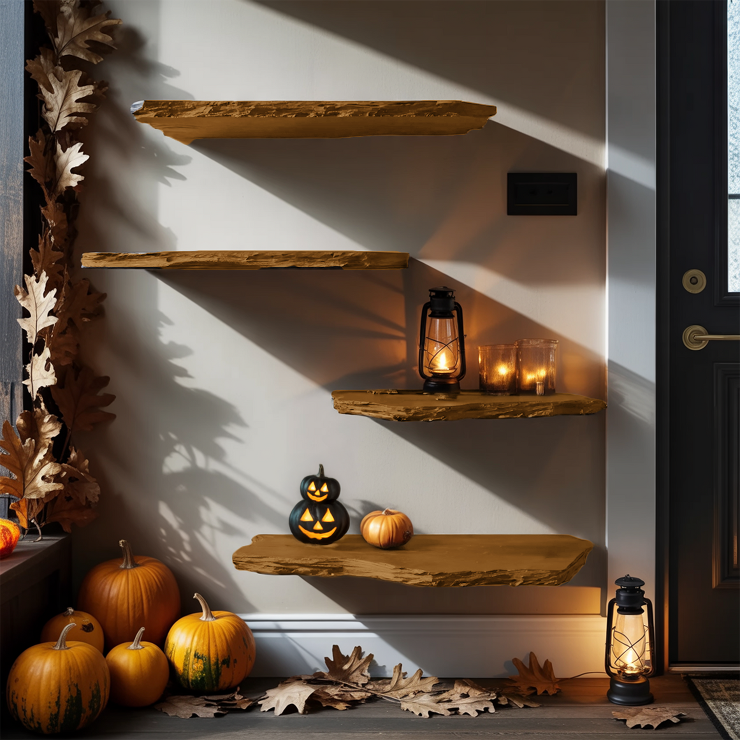 Handcrafted Wooden Floating Shelf For Bedroom Artistic Halloween Wall Decor