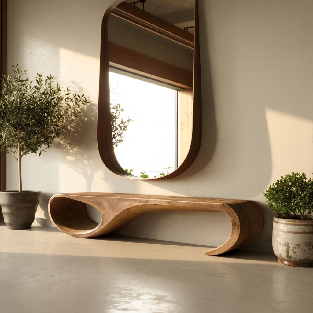 Modern Sculptural Bench For Entryway And Living Room Decor