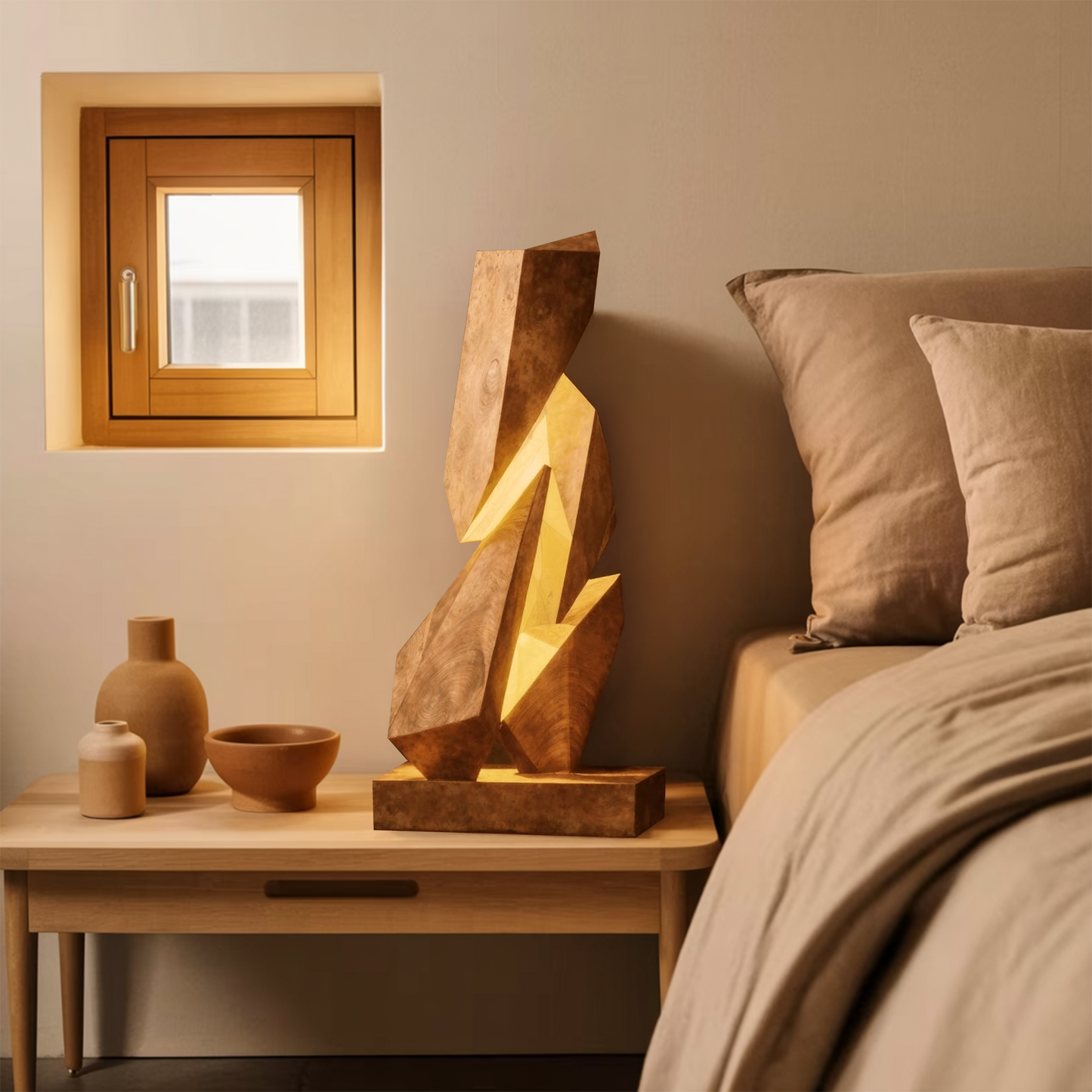 Rustic Geometric Table Lamp For Bedroom Nightstand