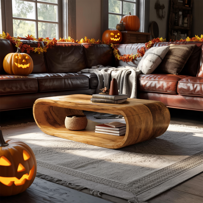 Mid Century Wooden Live Edge Coffee Table For Living Room Halloween Decor