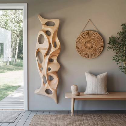 Organic Wall Sculpture Shelf Carved Display Piece For Living Room And Hallway