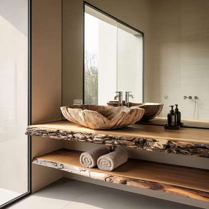 Farmhouse Handcrafted Wooden Vessel Sink For Bathroom