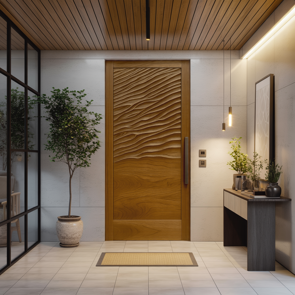 Modern Wave Pattern Front Door Design For Entryway