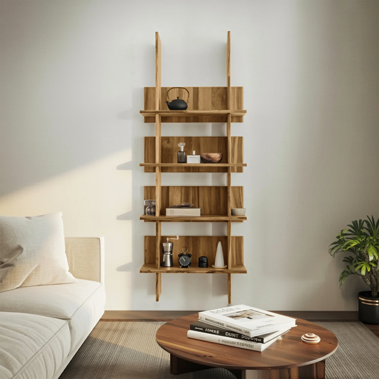 Minimalist Wall Mounted Bookshelf With Back Panel Storage Rack For Living Room And Office