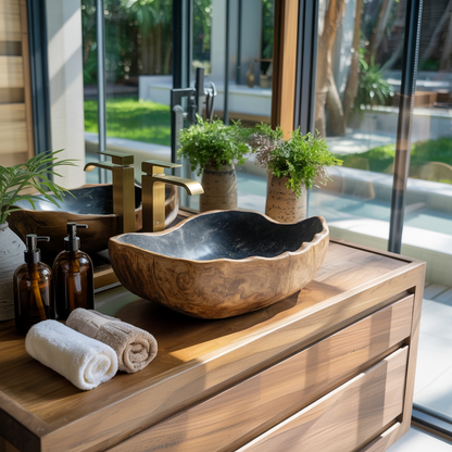 Solid Wood Sink Mid Century Look For Bathroom Interior