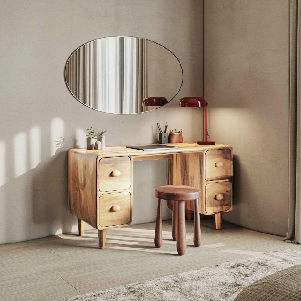 Modern Rounded Corner Desk With Drawers For Home Office Workspace