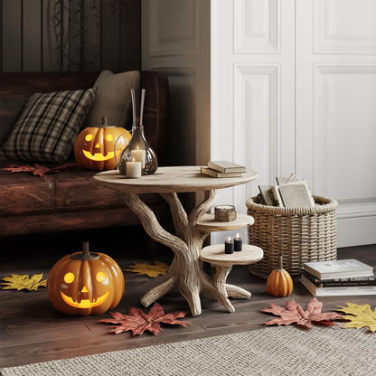 Mid Century Solid Wood End Table For Living Room Autumn Spooky Style