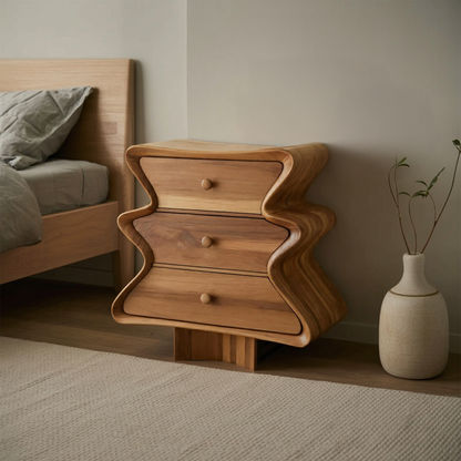 Wavy Sculptural Wood Cabinet 3 Drawer Chest For Bedroom Or Living Room