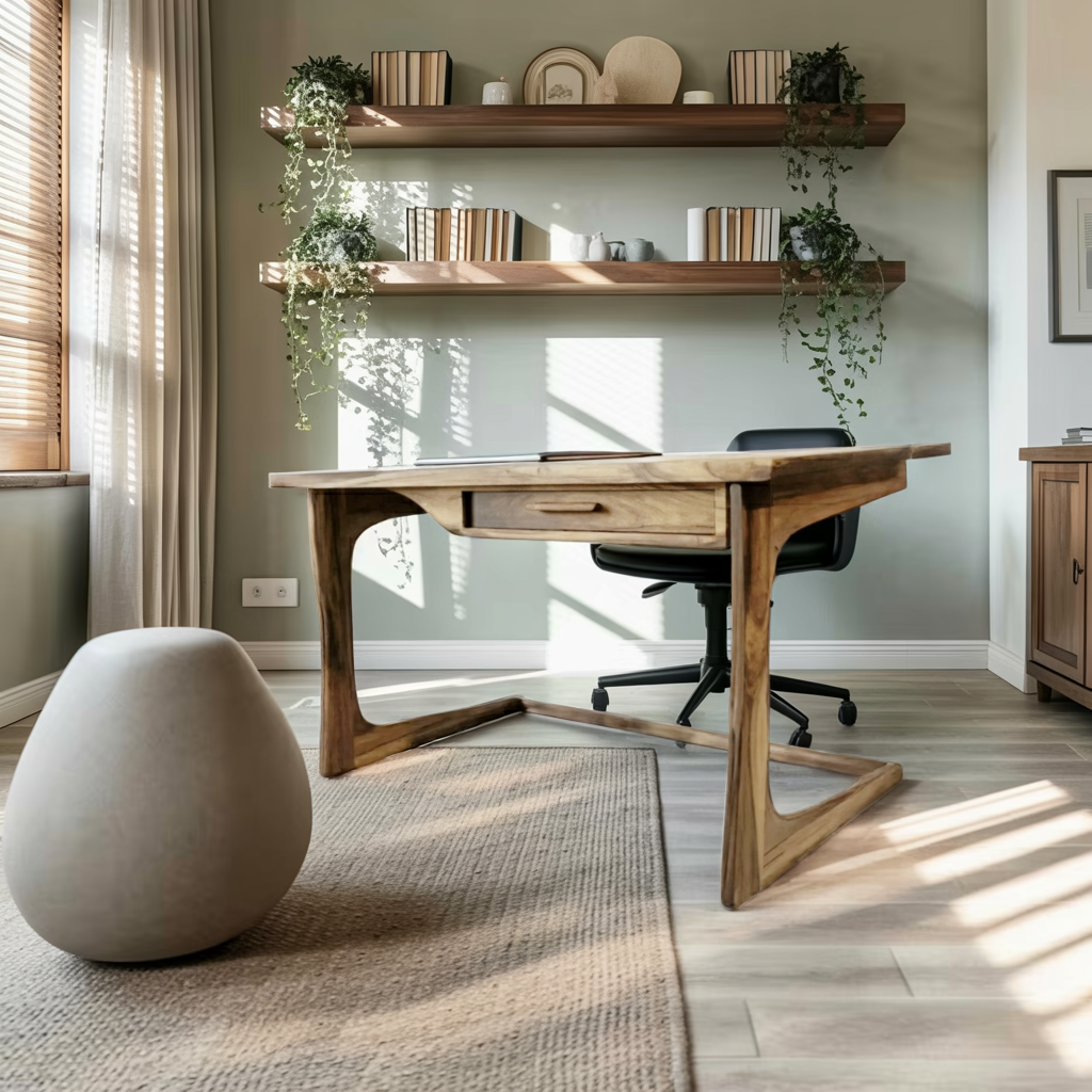Mid Century Modern Desk With Drawer For Home Office And Workspace