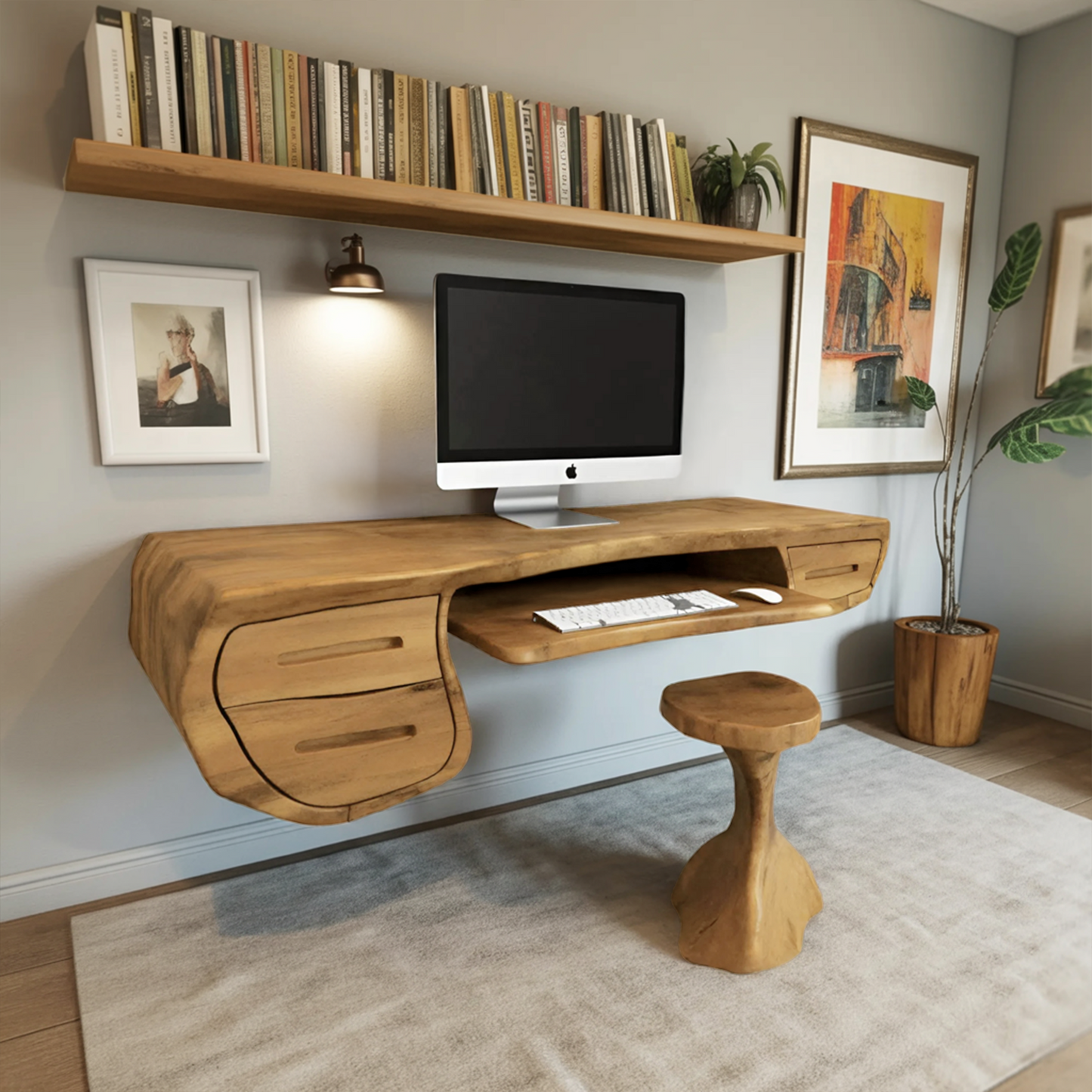 Floating Sculptural Desk With Drawers For Home Office And Studio