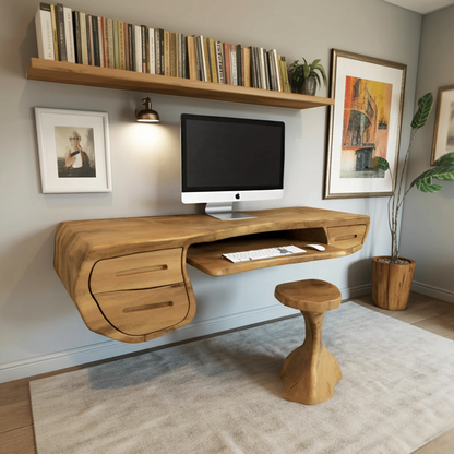 Floating Sculptural Desk With Drawers For Home Office And Studio