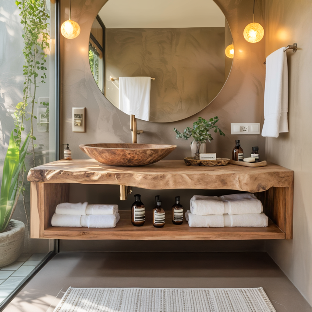 Rustic Solid Wood Vanity For Cozy Bathroom Furniture Decor