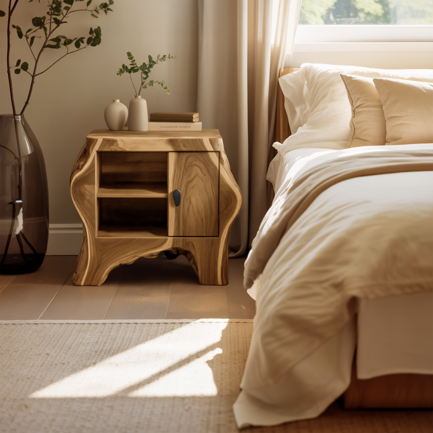 Organic Rustic Nightstand With Storage Cabinet For Bedroom Corner And Interior