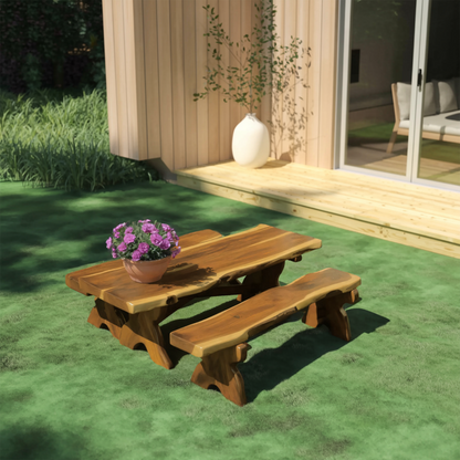 Rustic Outdoor Picnic Table And Bench Set For Garden