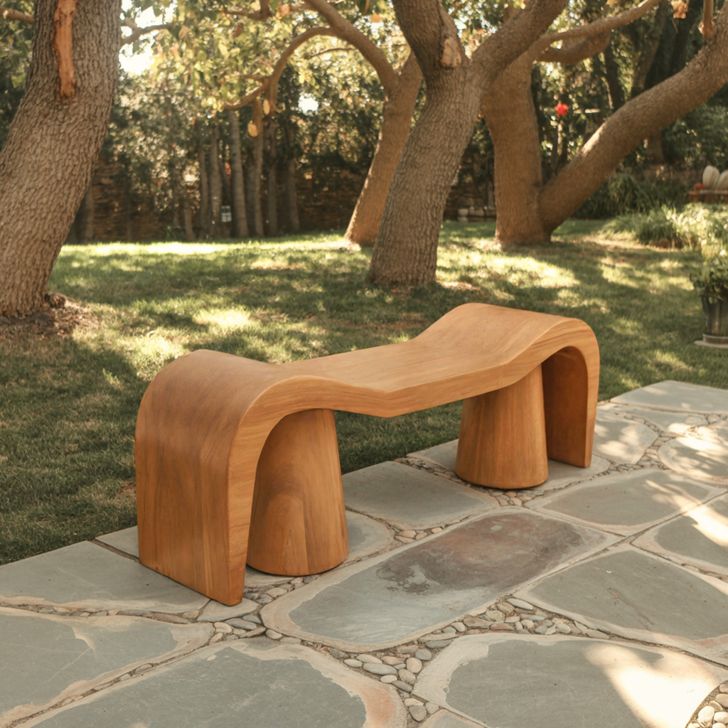 Contemporary Sculpted Wood Bench For Garden Or Patio