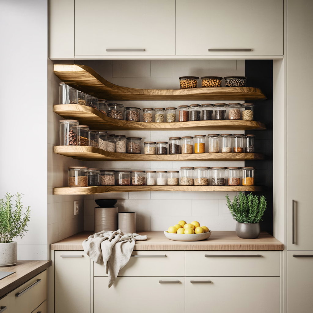 Rustic Style Kitchen Cabinet With Handmade Spice Storage