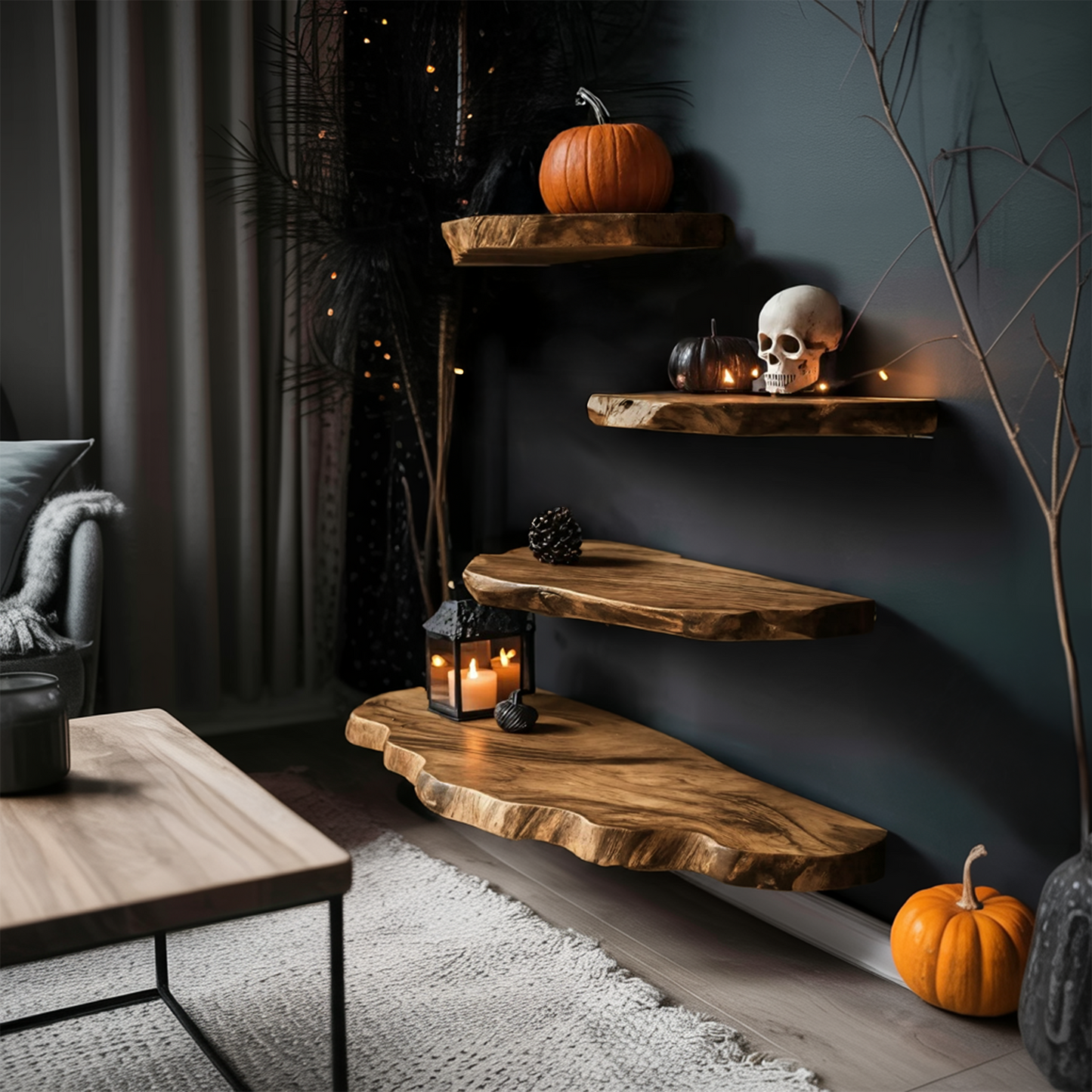 Mid Century Solid Wood Shelf For Bedroom Halloween Decor And Storage Space