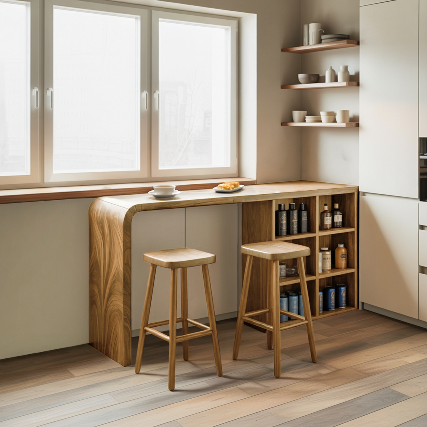 Modern Wooden Bar Table With Storage For Kitchen Or Home Mini Bar