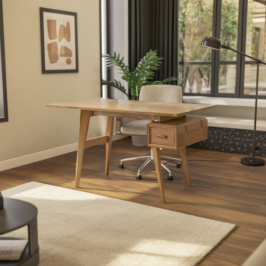 Mid-Century Desk With Drawer For Home Office Space