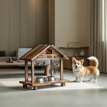 Mid Century Elevated Pet Food Stand For Dogs