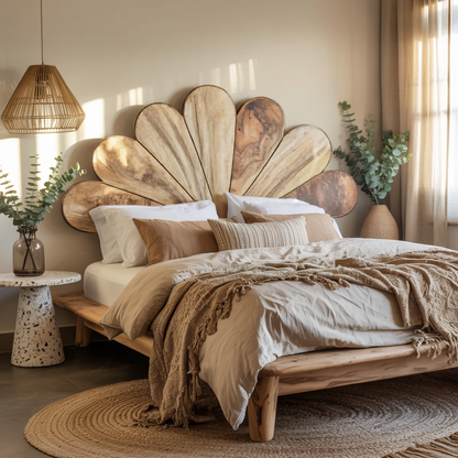 Boho Flower Petal Headboard Bed For Queen And King Bedroom