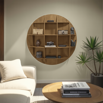 Modern Round Wall Mounted Shelf With Compartments For Living Room Office And Entryway