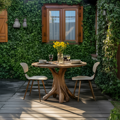 Mid Century Wooden Dining Table For A Warm Outdoor Space