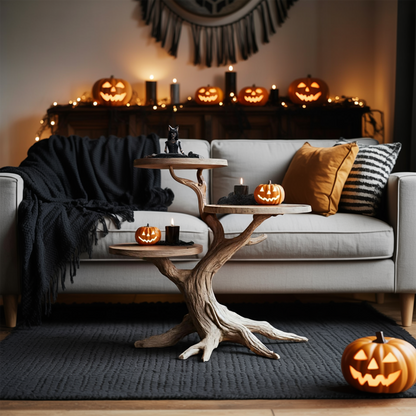 Rustic Round End Table For Entryway Design Pumpkin Halloween Furniture