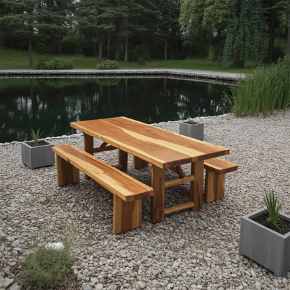 Rustic Outdoor Table With Benches For Garden Or Backyard Gatherings
