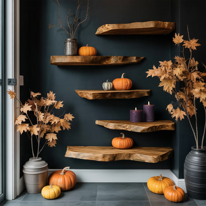 Handcrafted Solid Wood Shelf For Entryway Design Functional Halloween Space