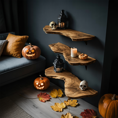 Handcrafted Live Edge Floating Shelf For Furniture Decor Halloween Inspiration