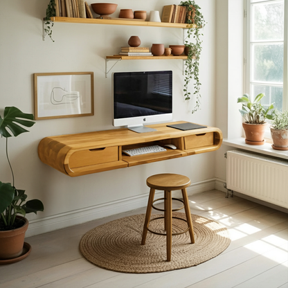 Modern Floating Wall Mounted Desk With Drawers For Bedroom And Office