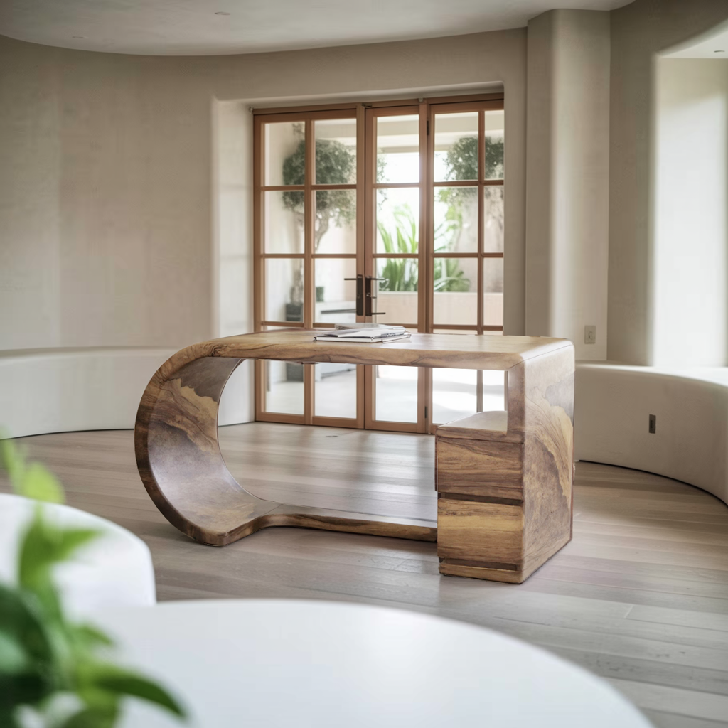 Curved Sculptural Desk With Fluid Form For Home Office And Studio
