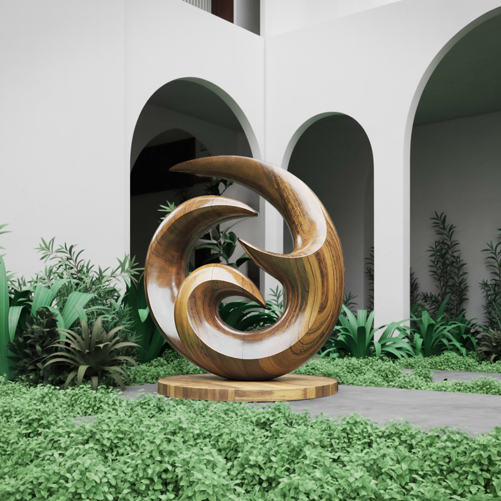 Farmhouse Abstract Wooden Sculpture For Living Room