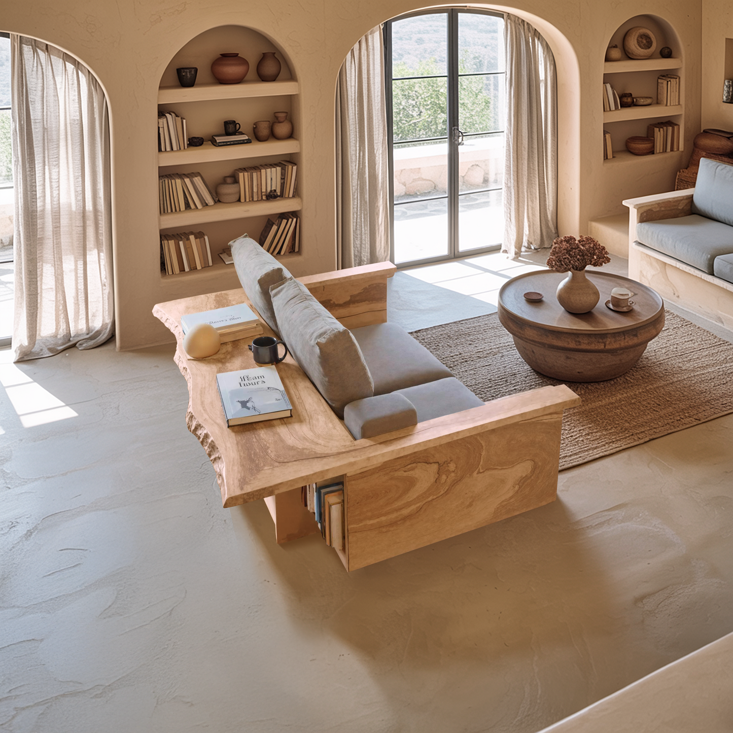 Contemporary Sofa With Built In Side Table For Living Room