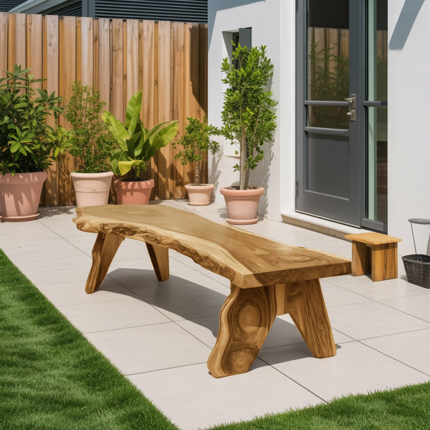 Rustic Live Edge Wooden Bench For Patio Or Garden