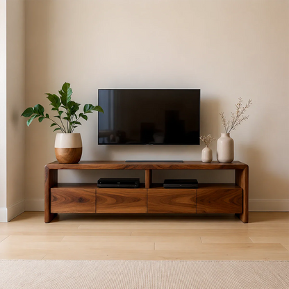 Modern Minimalist Low Profile TV Stand Solid Wood Media Console