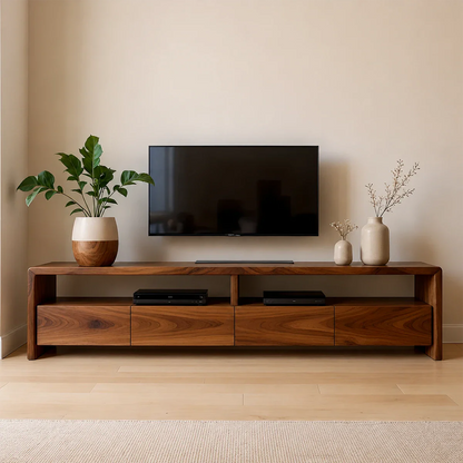 Modern Minimalist Low Profile TV Stand Solid Wood Media Console