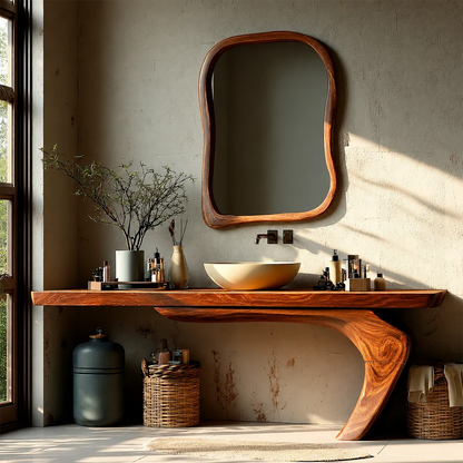 Sculptural Floating Bathroom Vanity Natural Solid Wood Handcrafted