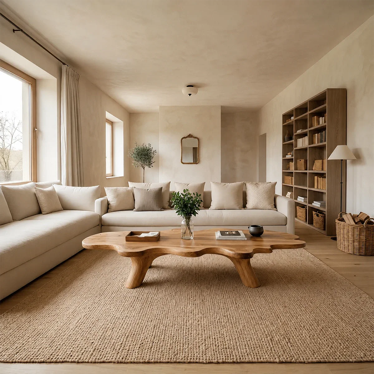 Modern Sculptural Coffee Table Natural Solid Wood Freeform Design