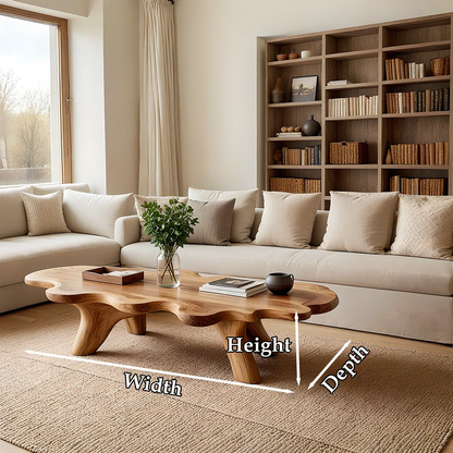 Designer brown coffee table with fluid wood form