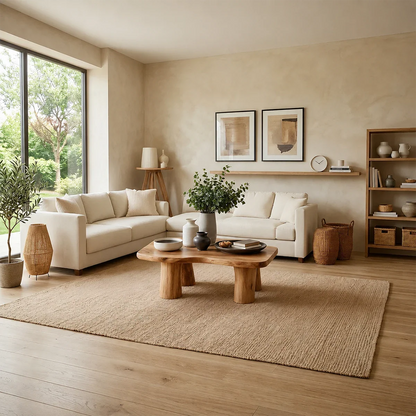 Modern Organic Coffee Table Natural Solid Wood Pillar Leg Design