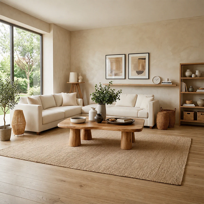 Modern Organic Coffee Table Natural Solid Wood Pillar Leg Design