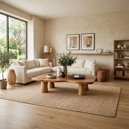 Modern Organic Coffee Table Natural Solid Wood Pillar Leg Design