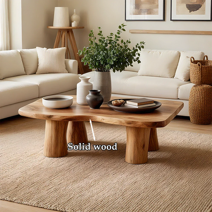 Designer brown coffee table with rounded wood top