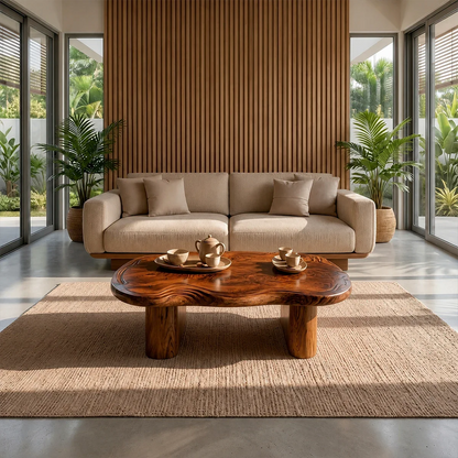 Organic Live Edge Coffee Table – Natural Wood Center Table for Modern Living Room