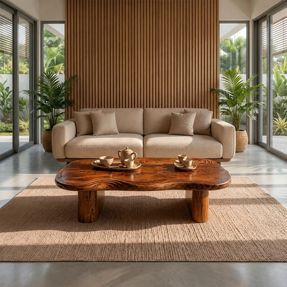 Organic Live Edge Coffee Table – Natural Wood Center Table for Modern Living Room