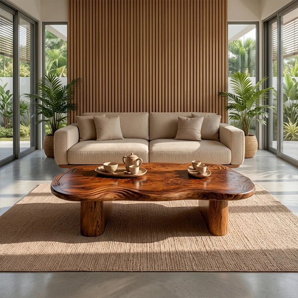 Organic Live Edge Coffee Table – Natural Wood Center Table for Modern Living Room