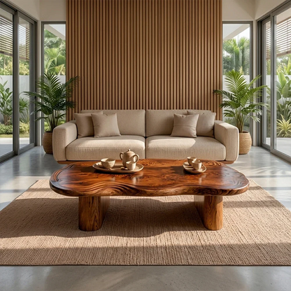 Organic Live Edge Coffee Table – Natural Wood Center Table for Modern Living Room